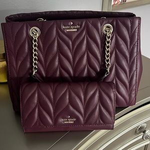 Burgundy Kate spade small tote with matching wallet. Used only once.